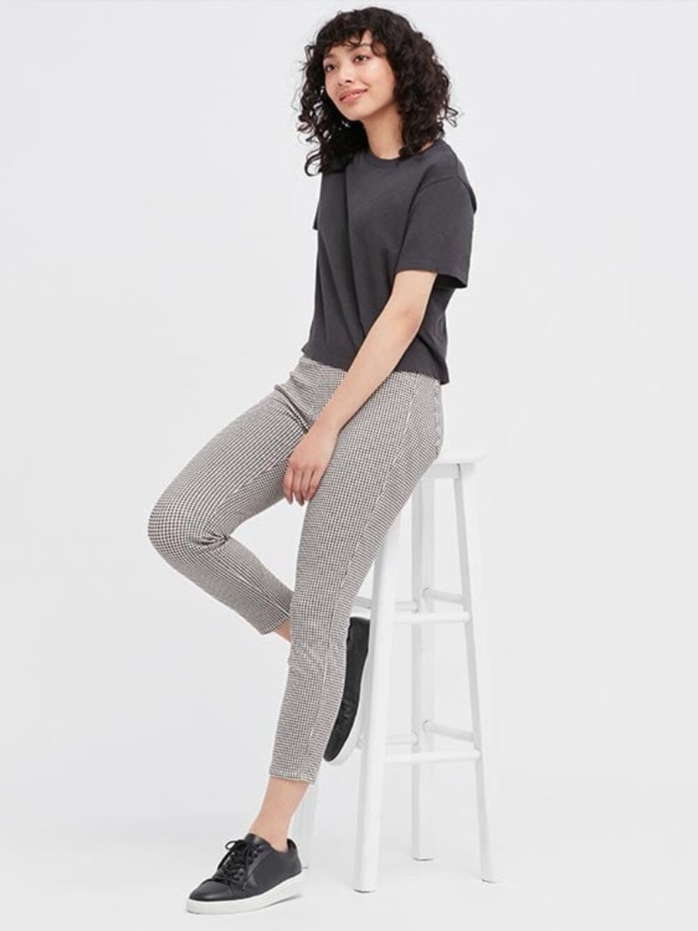 NWT Uniqlo High Rise Gingham Black and White Plaid Leggings Pants